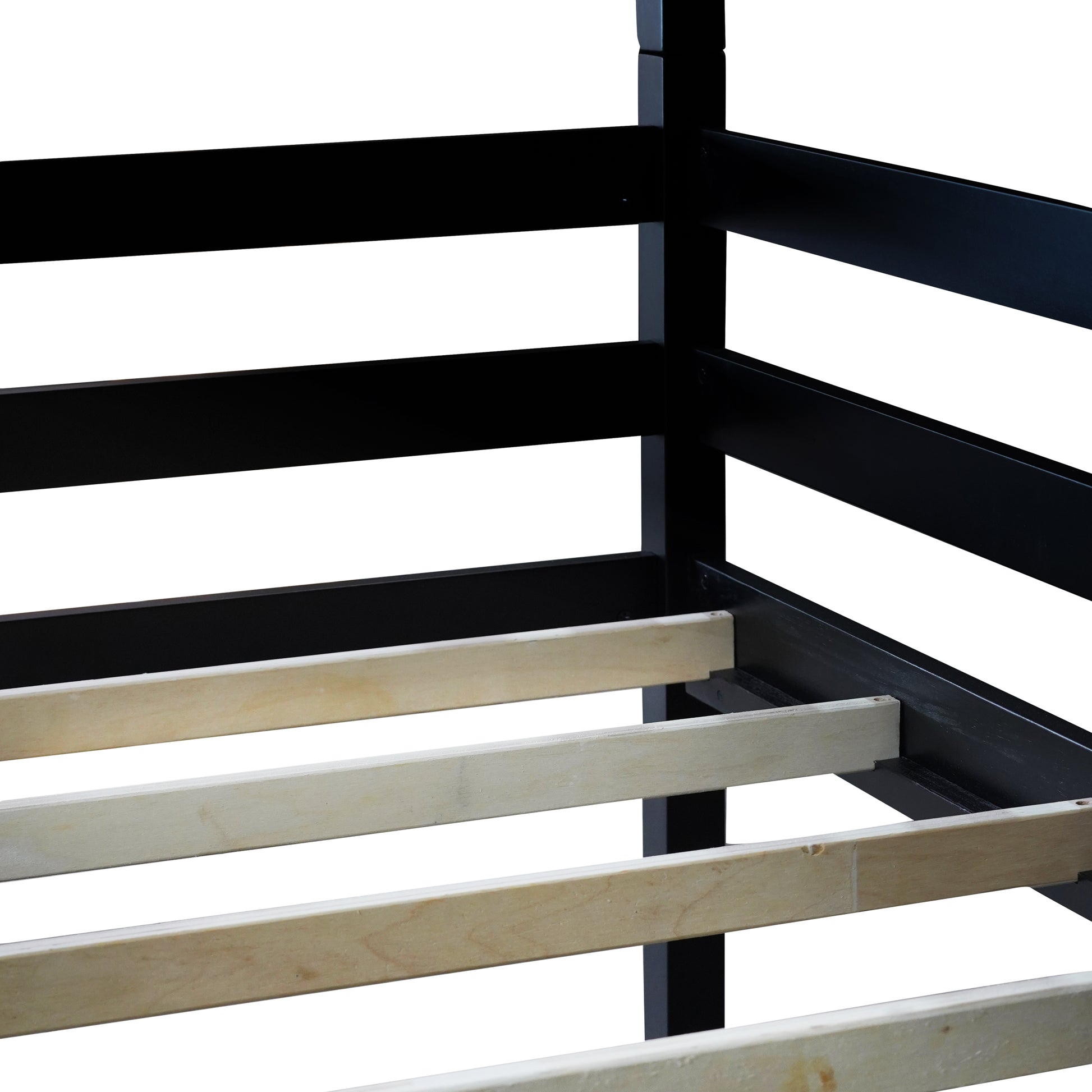 Black metal bed frame with wooden slats modern design for bedroom furniture
