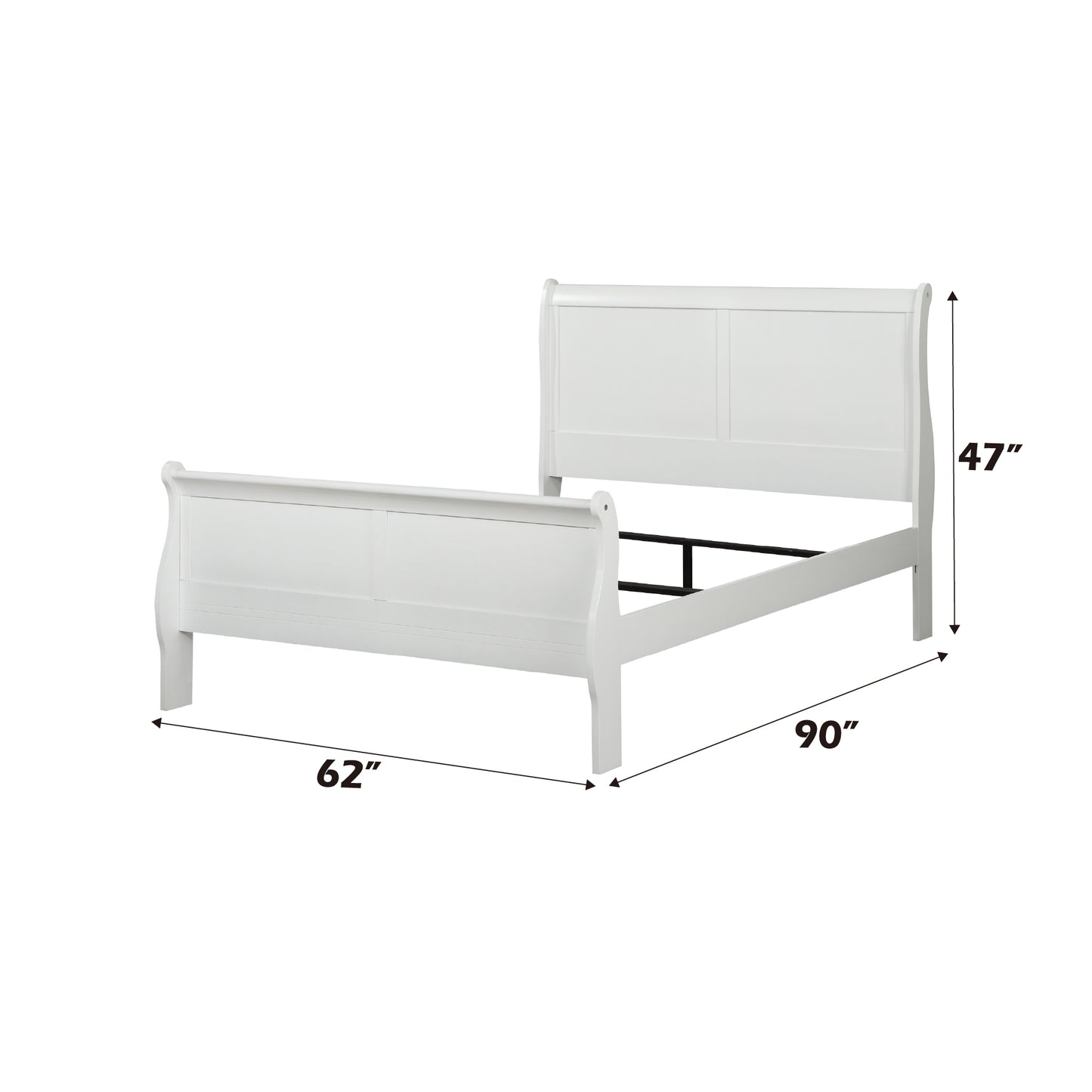 White sleigh bed frame with curved headboard and footboard