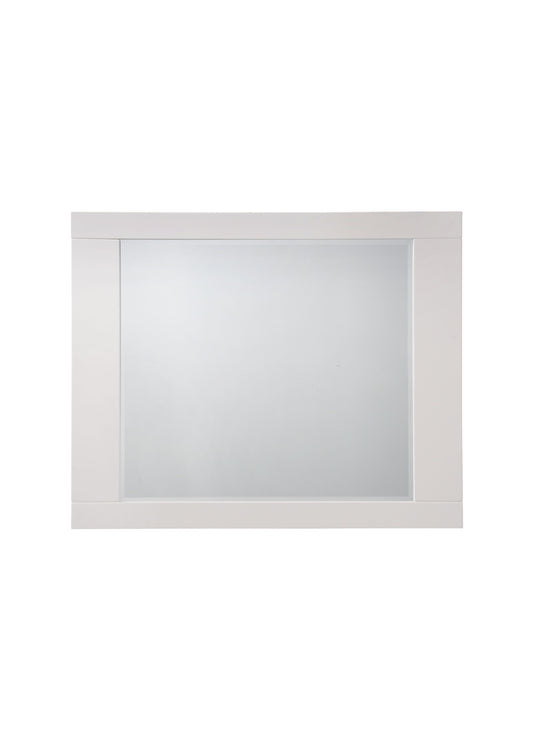 White wooden framed bathroom mirror