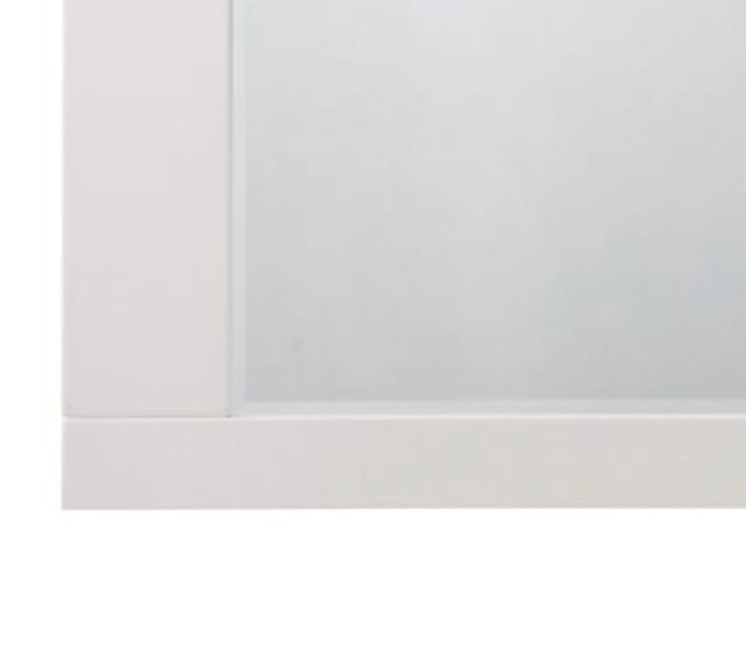 Closeup of white wood trim detail on a modern cabinet door