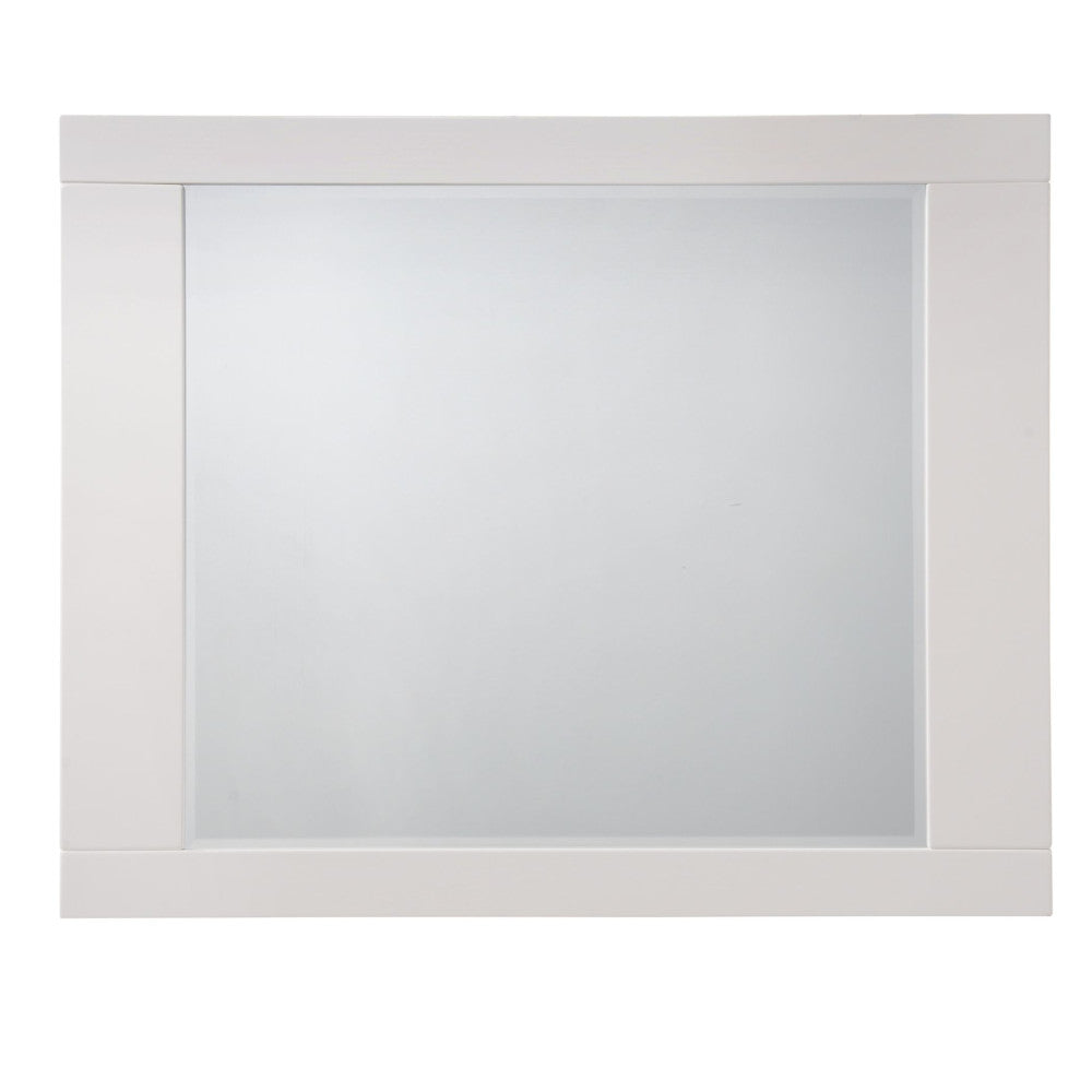 Minimalist white framed bathroom mirror