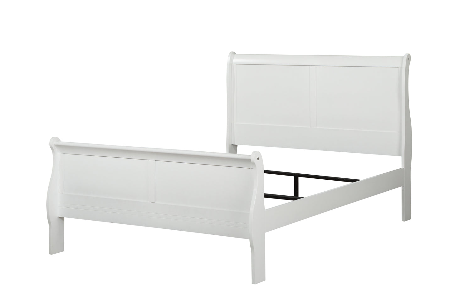 White wooden sleigh bed frame with elegant curved headboard and footboard for a classic bedroom style