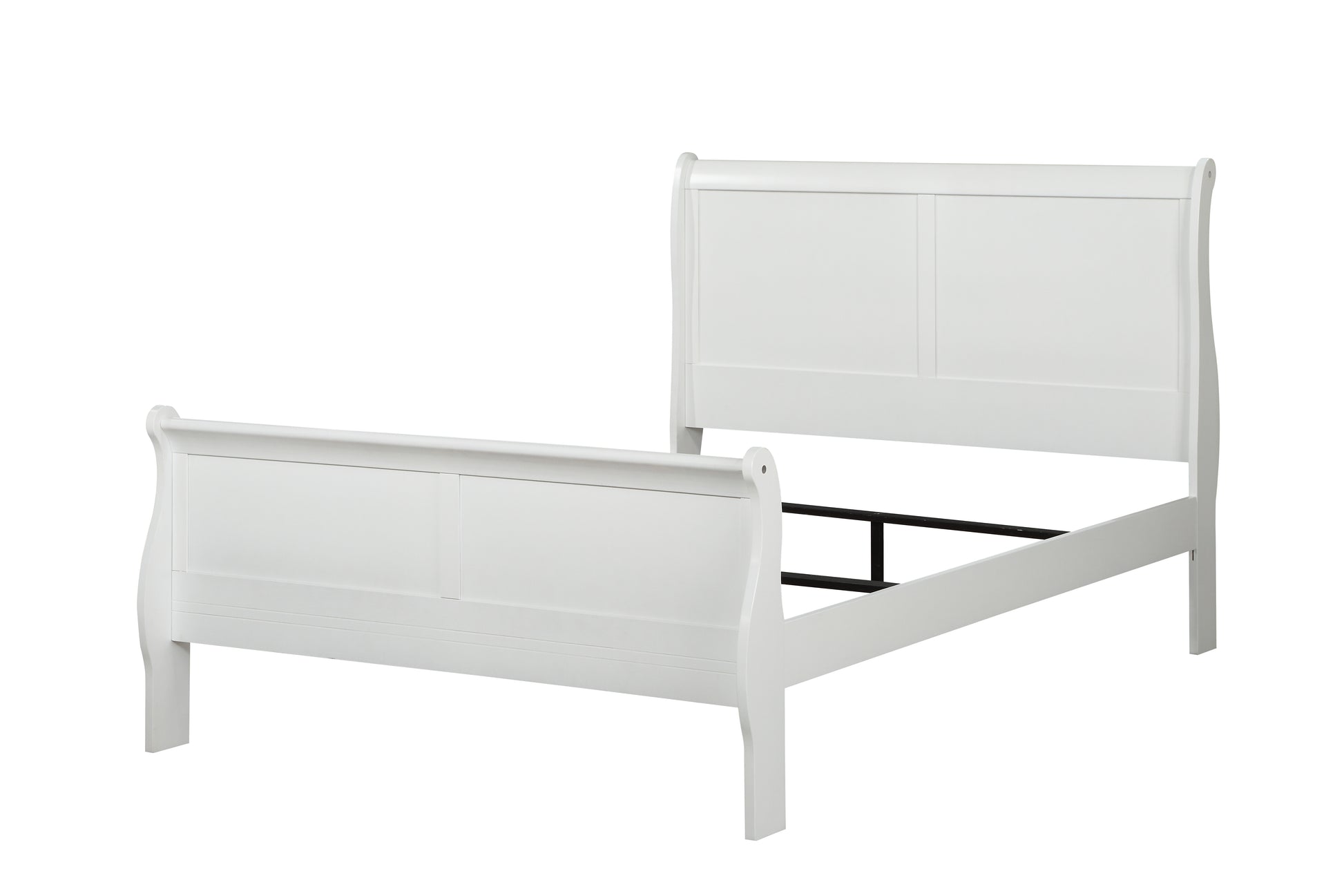 White wooden sleigh bed frame with elegant curved headboard and footboard for a classic bedroom style