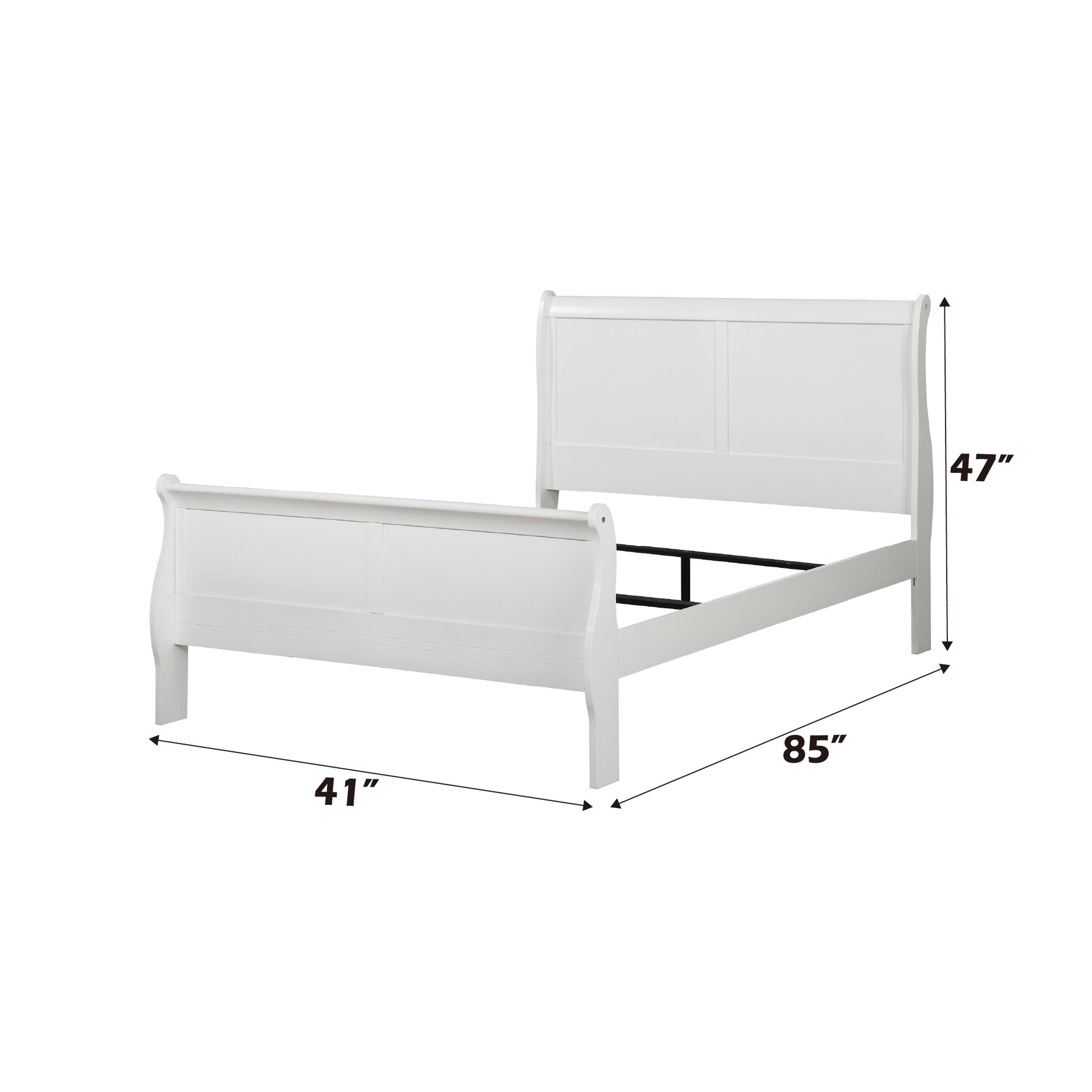 Classic white wooden sleigh bed frame with curved headboard and footboard