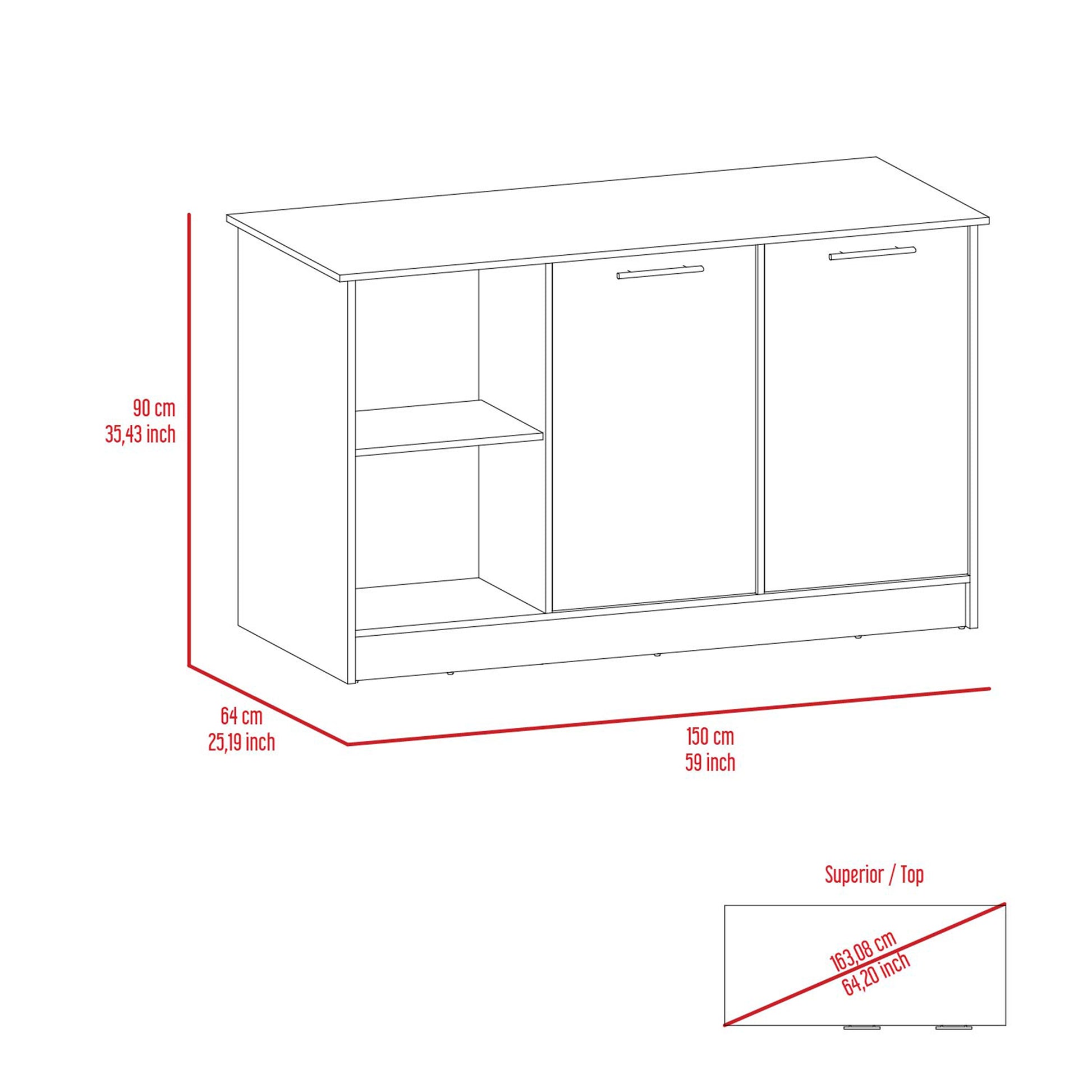 Modern white sideboard with two drawers and one cabinet cm long