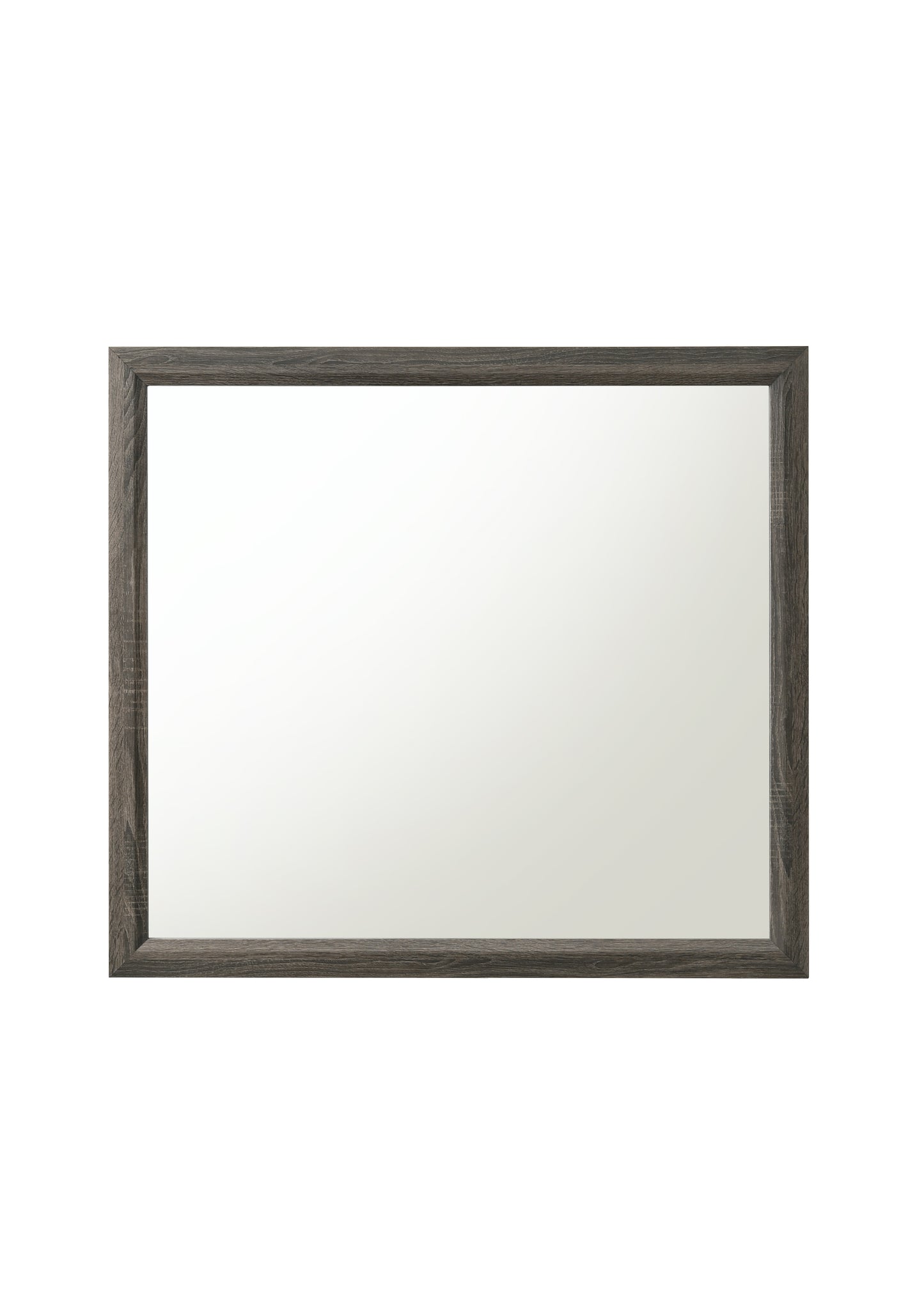 Rectangular mirror with dark wood grain frame