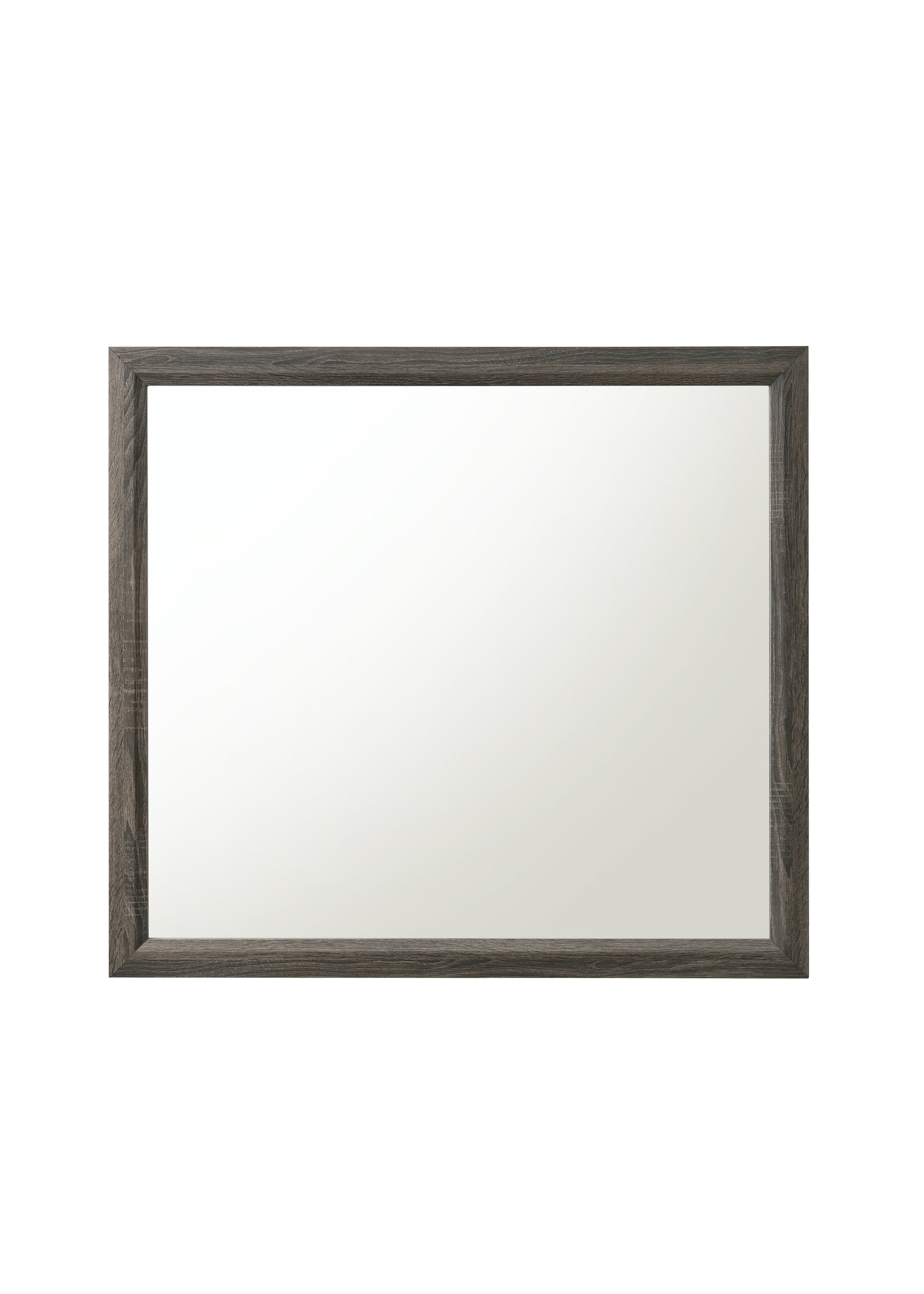 Rectangular mirror with dark wood grain frame