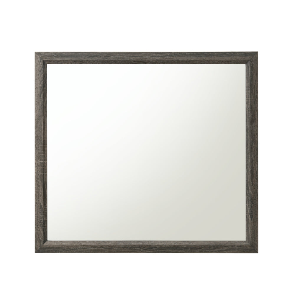 Rectangular wood framed mirror in dark grey oak finish