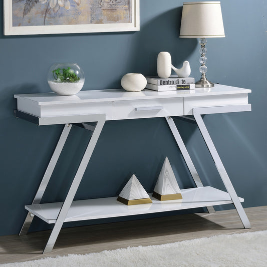 TREATLIFE HOME Contemporary High Gloss Finish Console Table with Bottom Shelf and Storage Drawer, Stylish Living Room Furniture