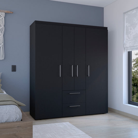 TREATLIFE HOME Multi-Section Wardrobe with Hanging Rods, Shelves, and Drawers, Modern Design, Black