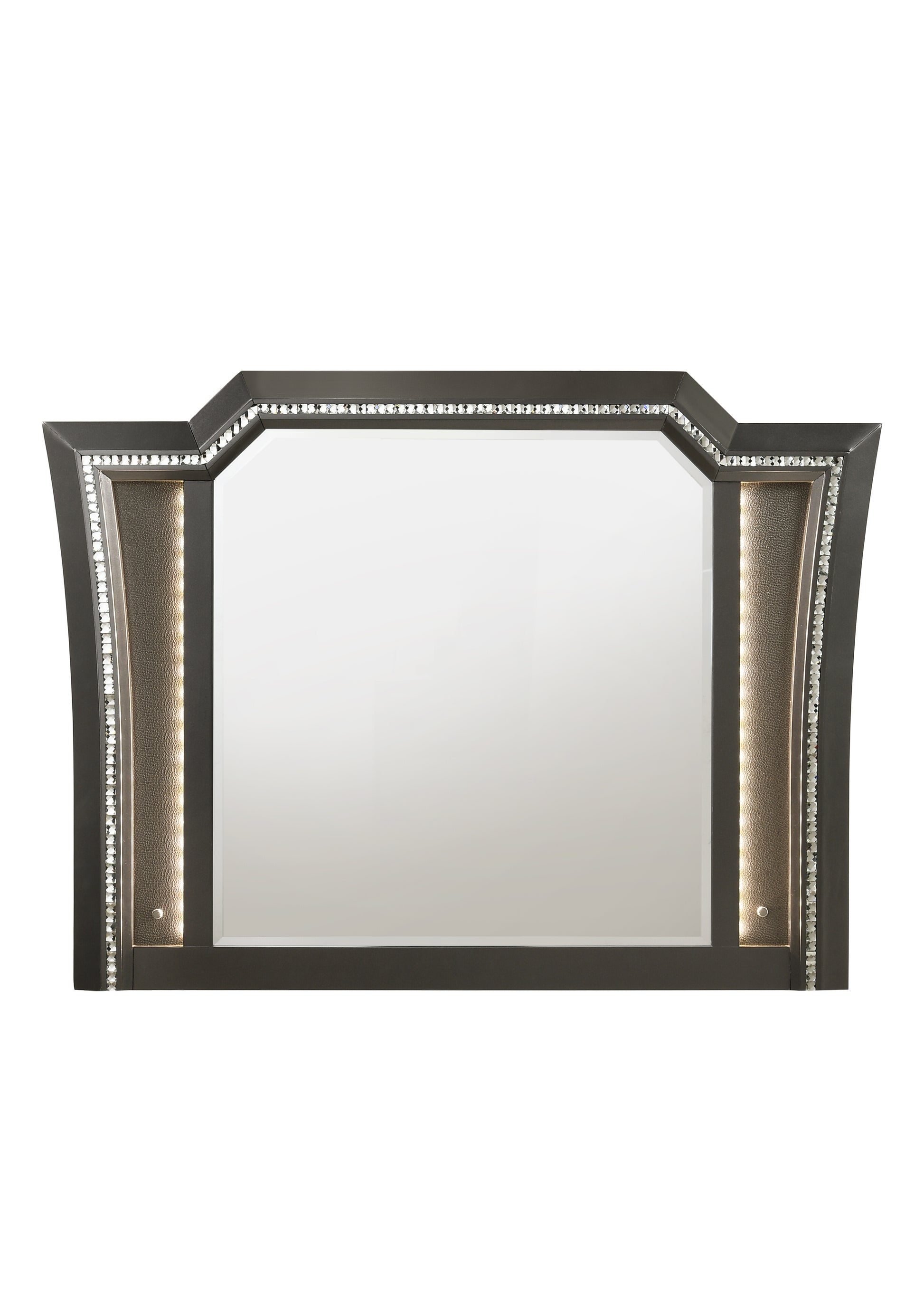 Glam dresser mirror with builtin LED lights and crystal accents