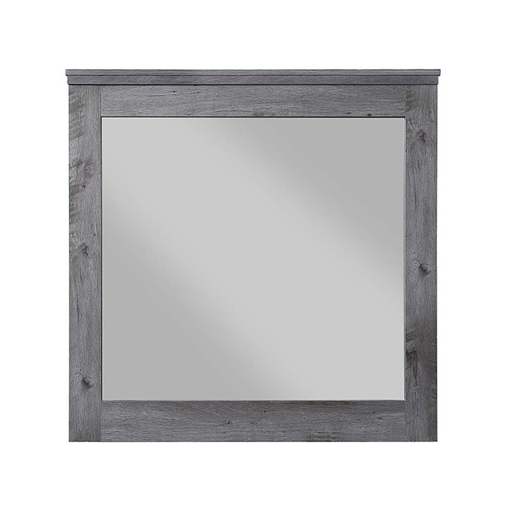 Rustic grey wood frame mirror with weathered finish