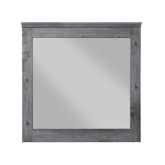 Rustic grey wood frame mirror with weathered finish