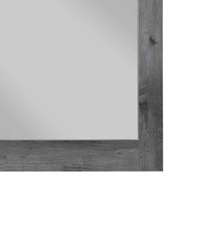 Rustic grey wood framed wall mirror with natural grain texture