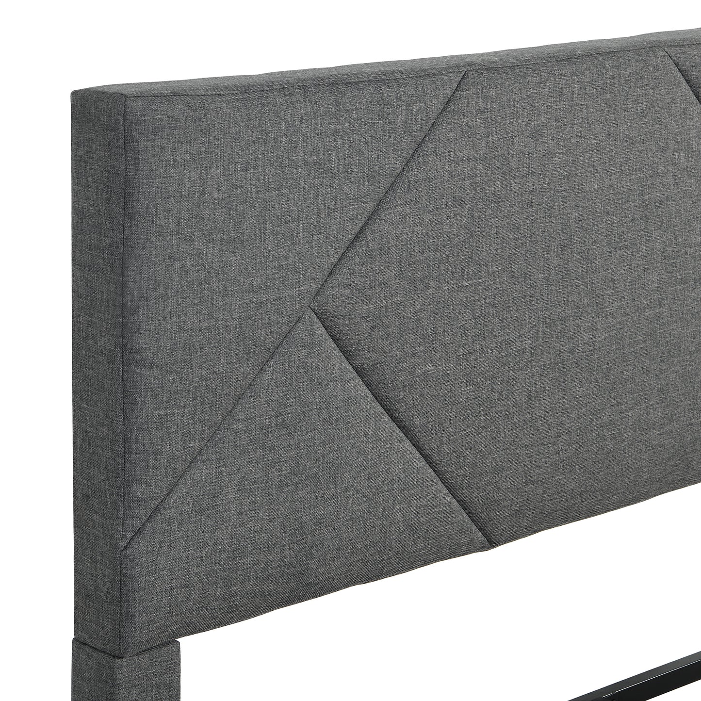 Upholstered gray headboard with geometric stitching