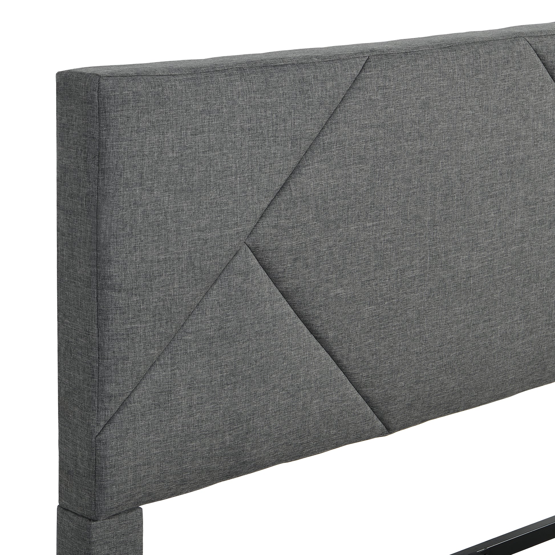 Upholstered gray headboard with geometric stitching