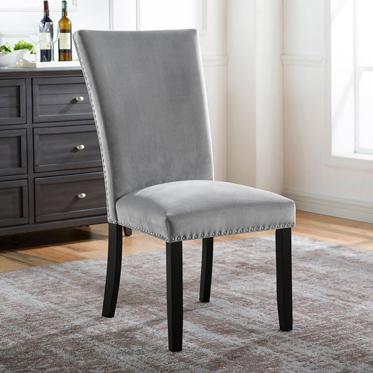 TREATLIFE HOME Set of 2 Transitional Side Chairs for Dining Room, Light Gray Flannelette Seat with Nailhead Trim