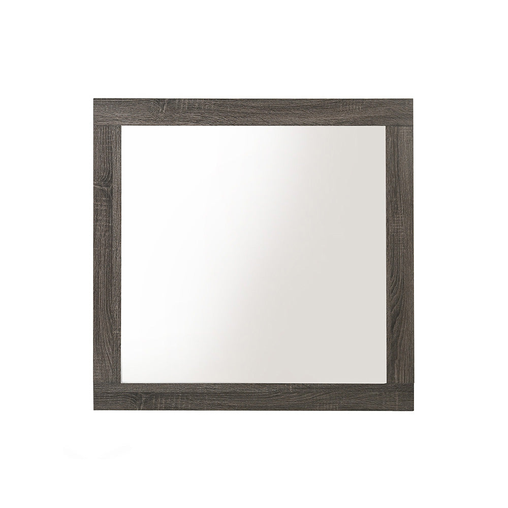 Modern square wall mirror with dark wood grain frame