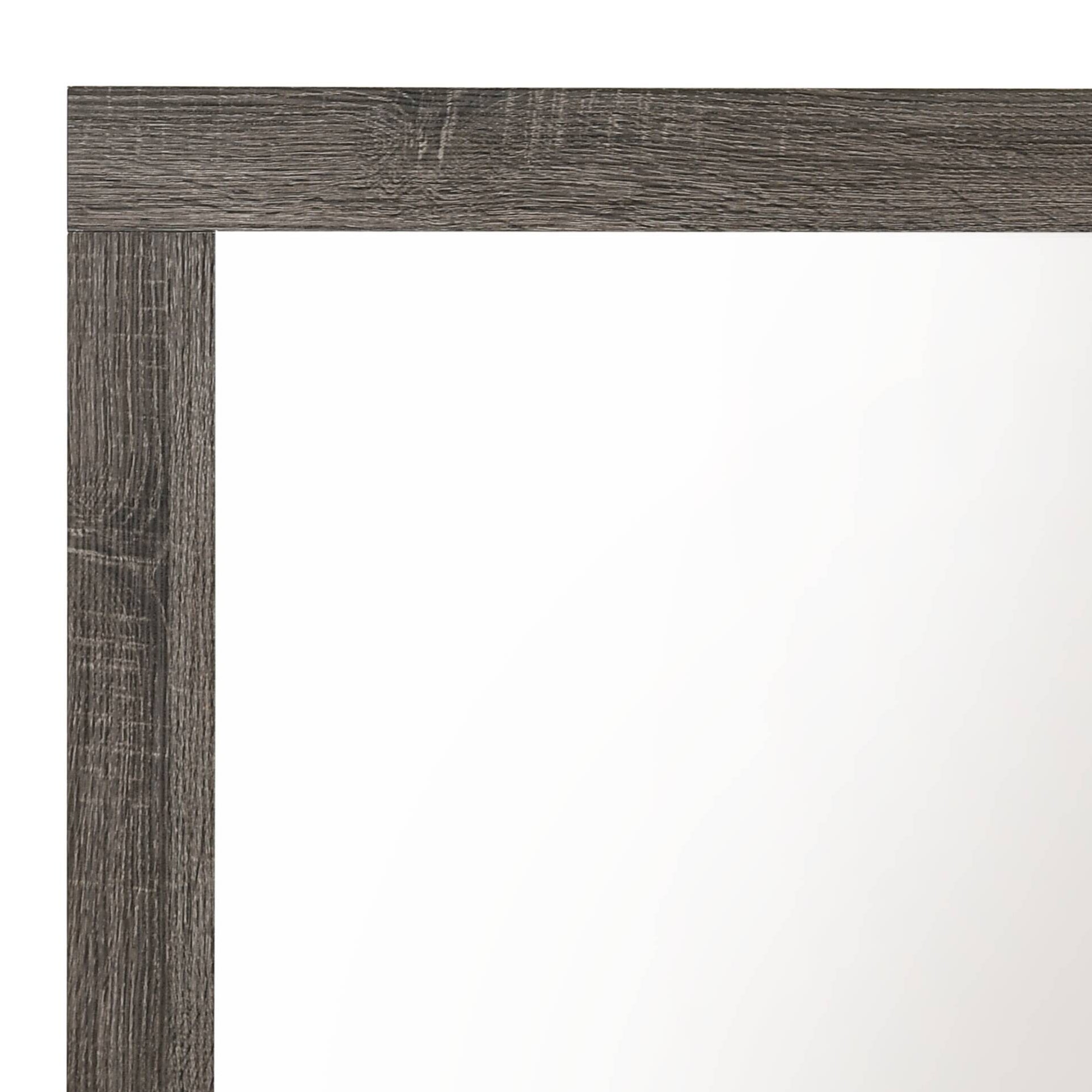 Closeup of a rustic grey wood veneer picture frame corner