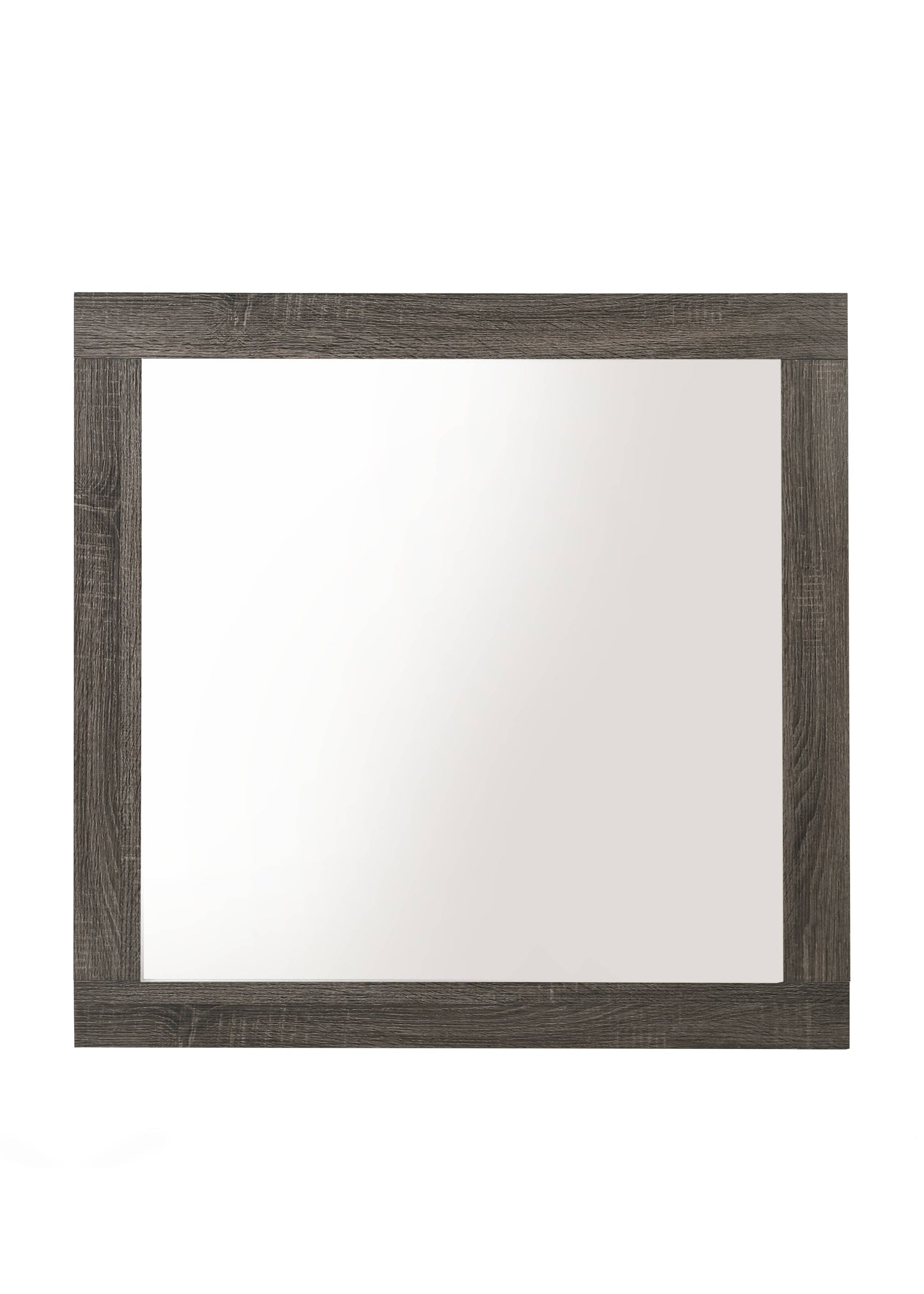 Rectangular wall mirror with dark wood grain frame