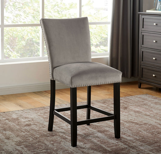 TREATLIFE HOME Set of 2 Counter Height Chairs with Flannelette Seat and Nailhead Trim, Modern Transitional Design, Gray and Black