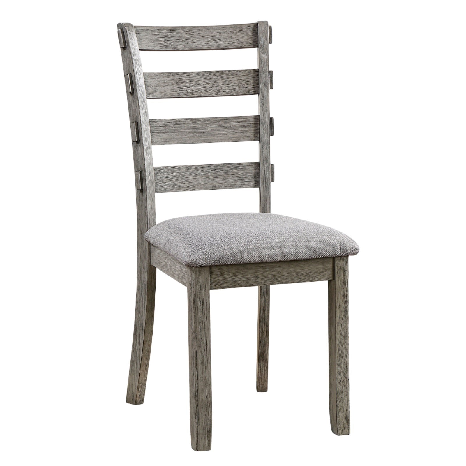 Rustic grey wooden dining chair with upholstered seat