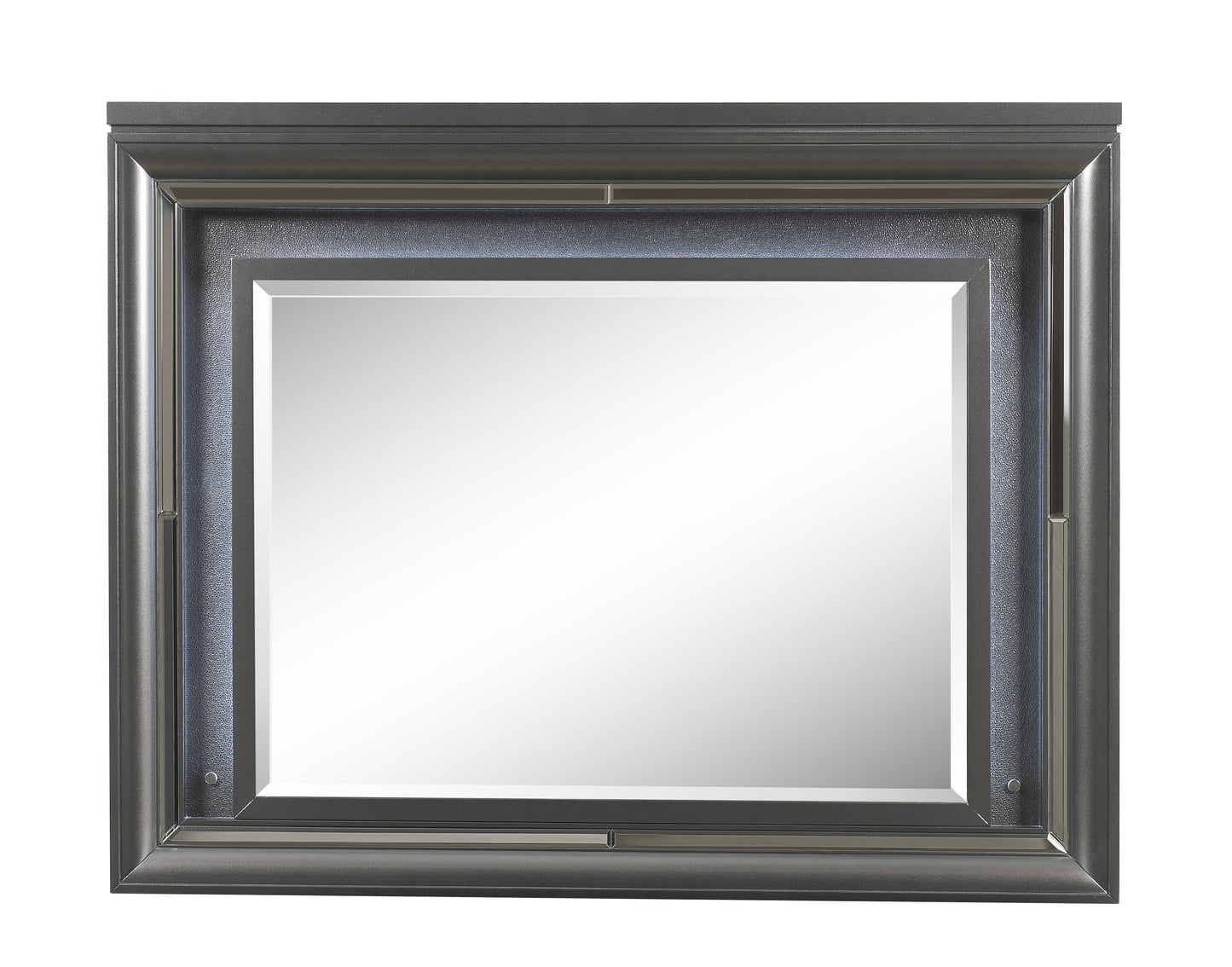 Modern brushed nickel wall mirror with textured inlay