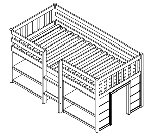 Wooden loft bed with ladder and shelves