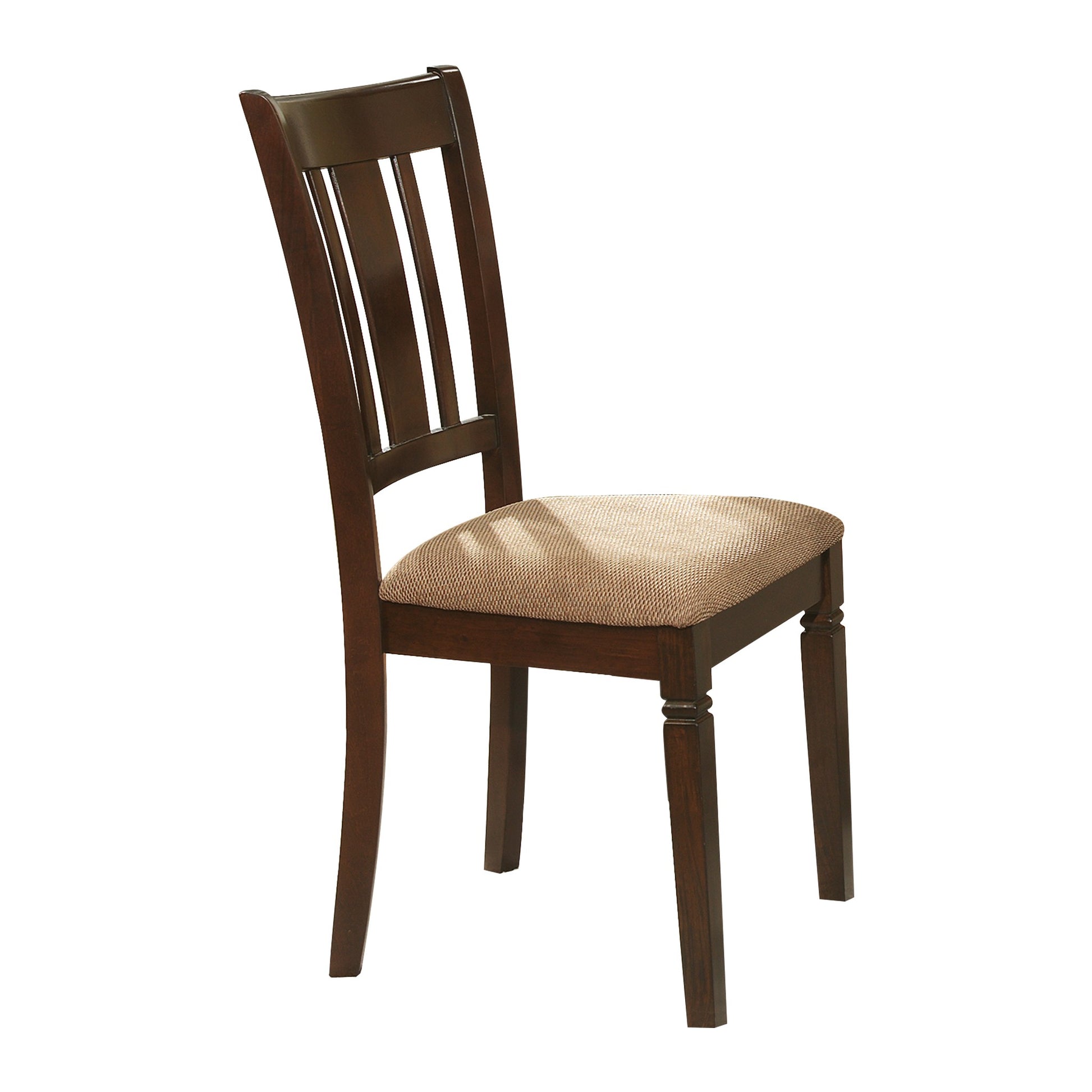Dark cherry wood dining chair with upholstered seat