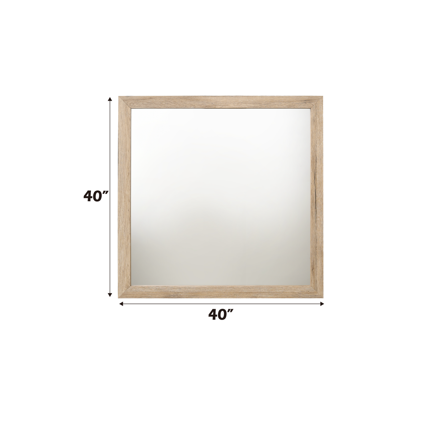 inch square accent mirror with a light oak wood grain frame