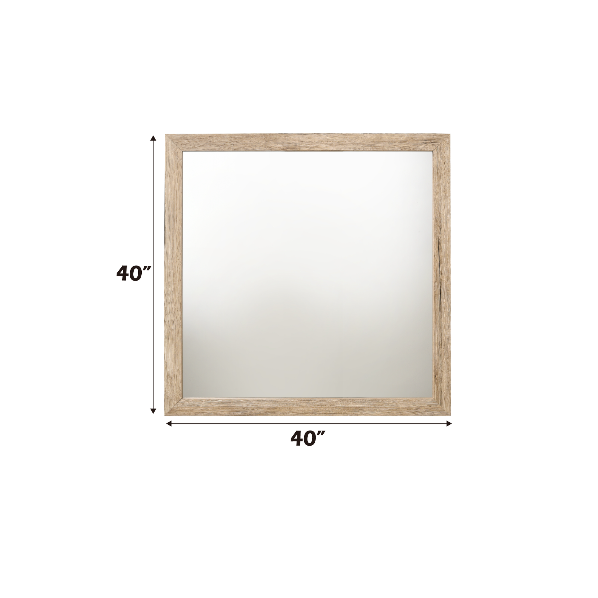 inch square accent mirror with a light oak wood grain frame