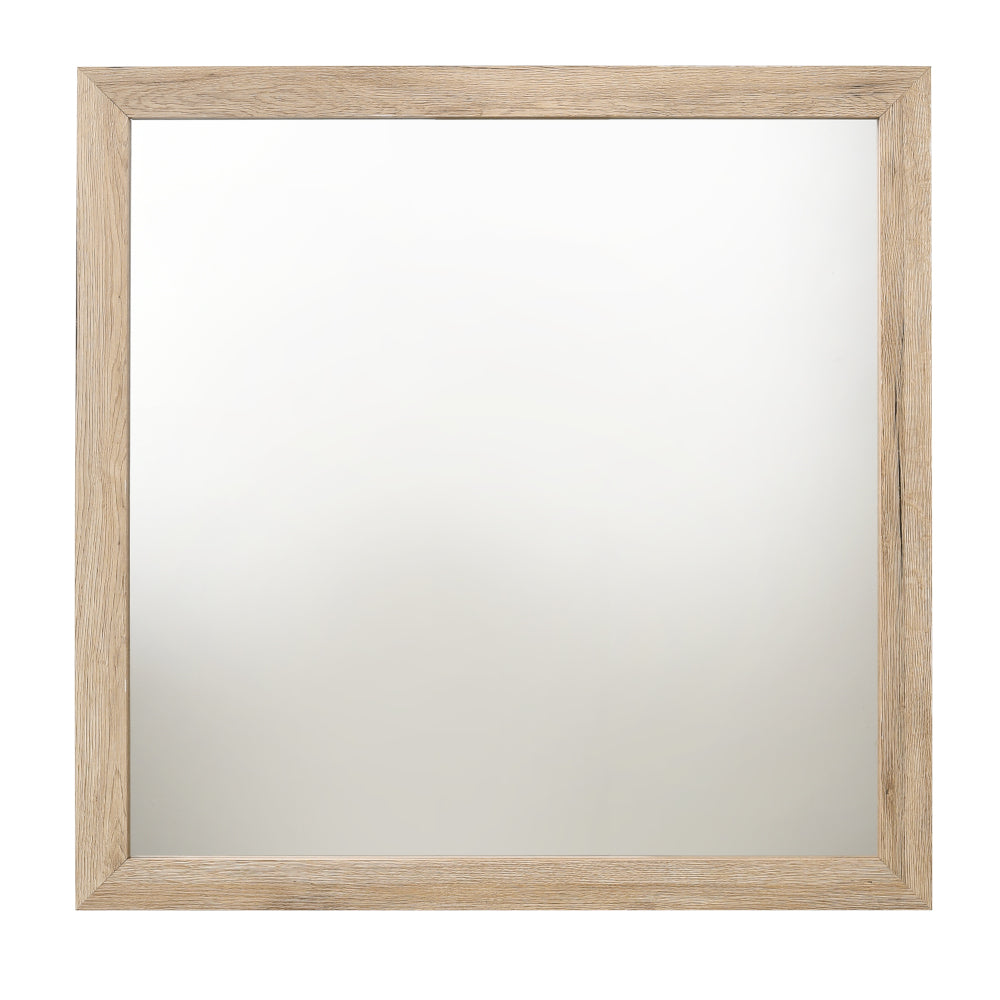Square wooden framed mirror with natural oak finish