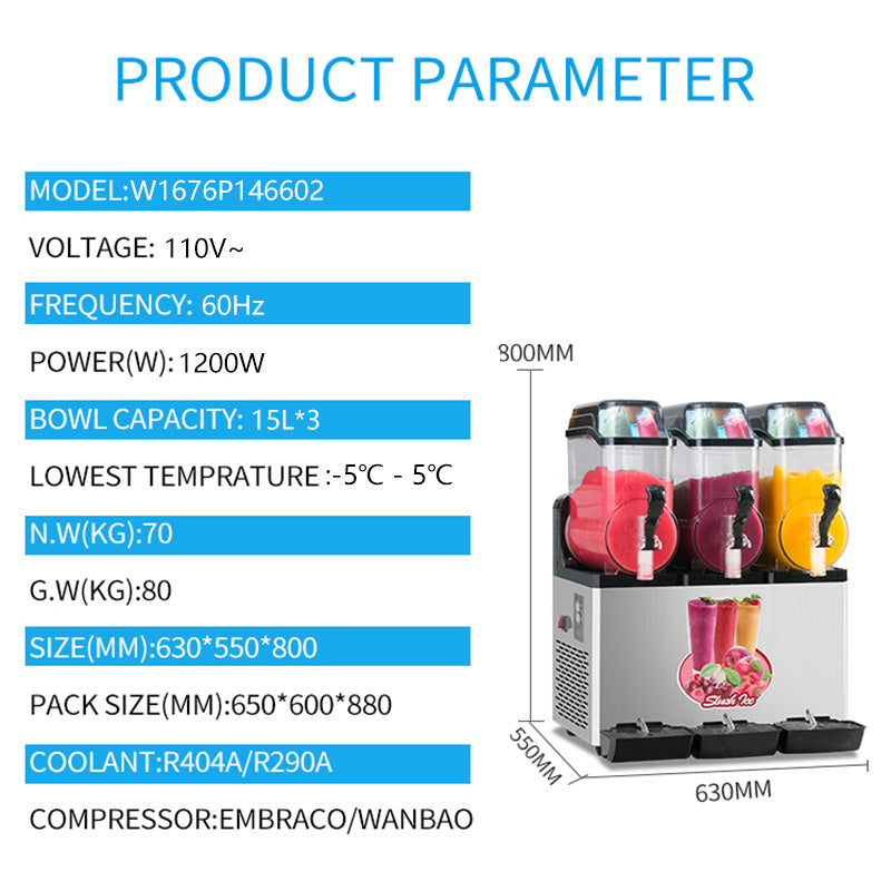Commercial slush machine with three L bowls silver ideal for juice bars
