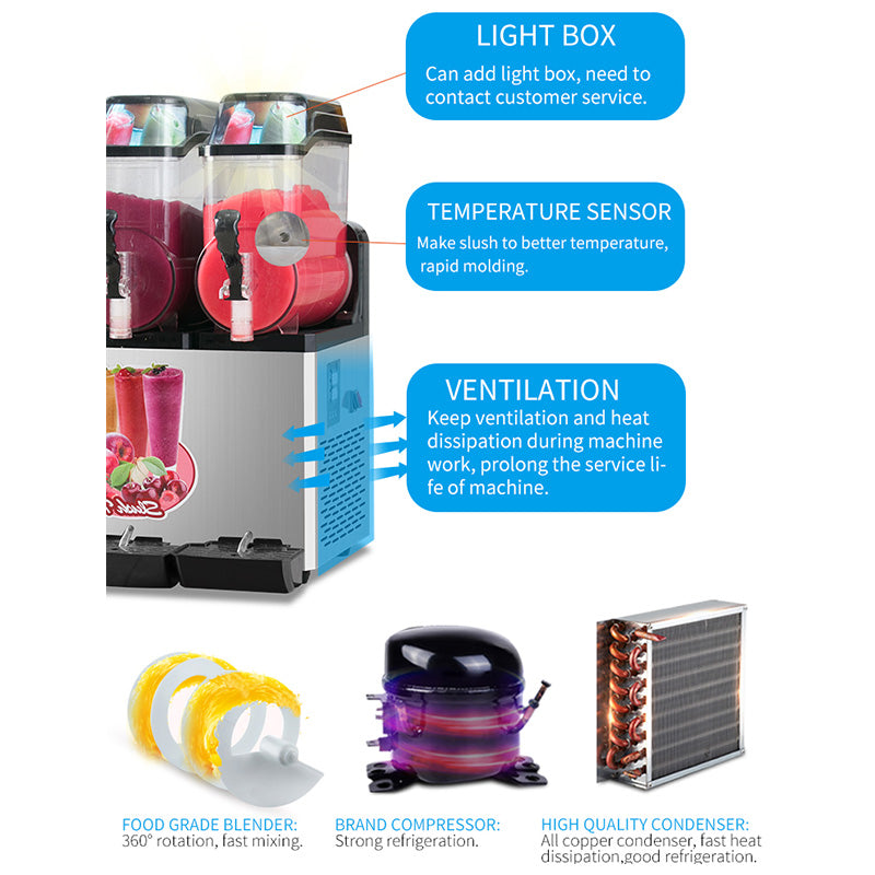Dualchamber slush machine with stainless steel body and quick cooling