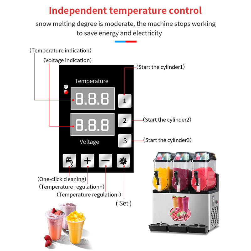 Threecylinder slush machine with digital temperature and voltage display for beverage shops