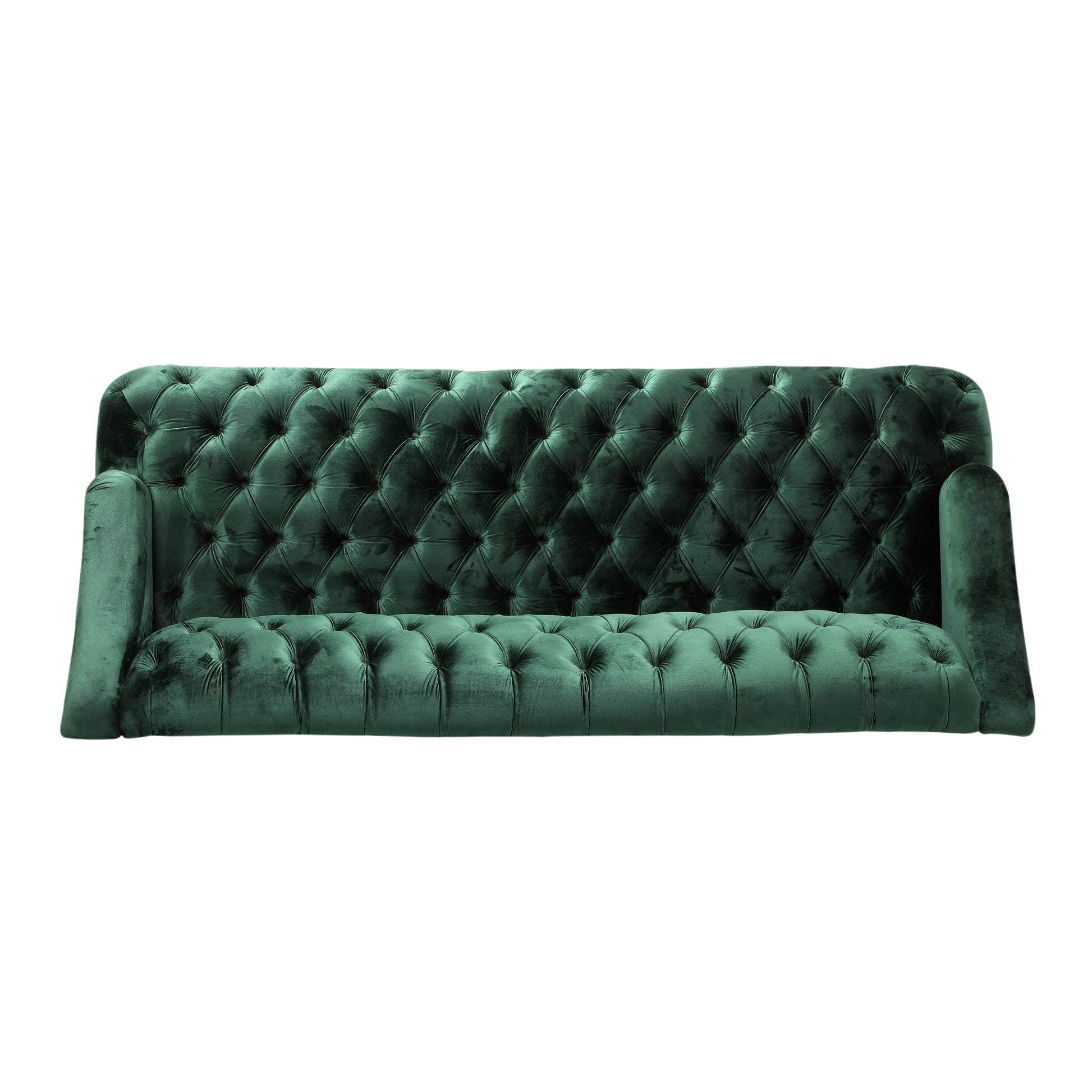 Deep emerald green velvet Chesterfield sofa with diamond tufting
