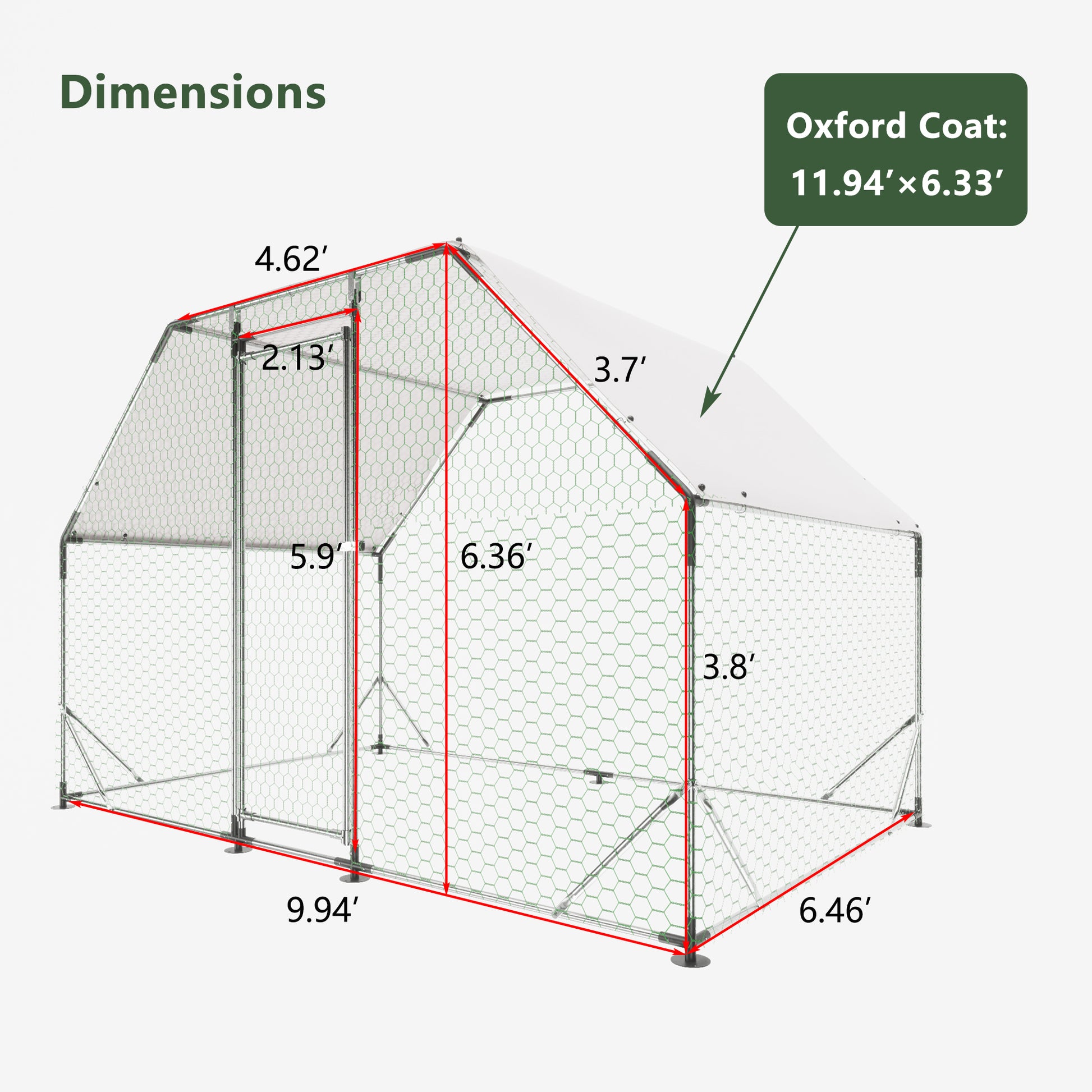 Large outdoor chicken coop dimensions  L x  W x  H