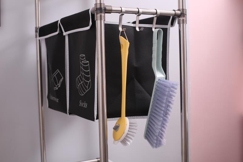 Black laundry sorter with labels for underwear and socks