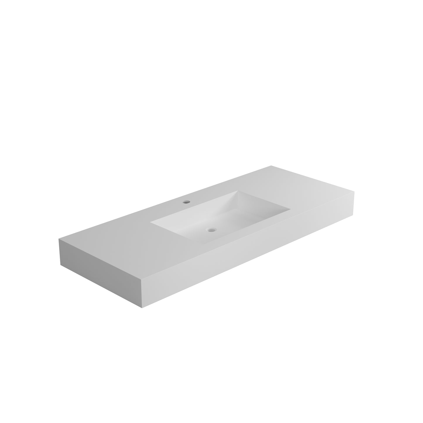 Modern white rectangular bathroom vanity sink with integrated basin and single faucet hole