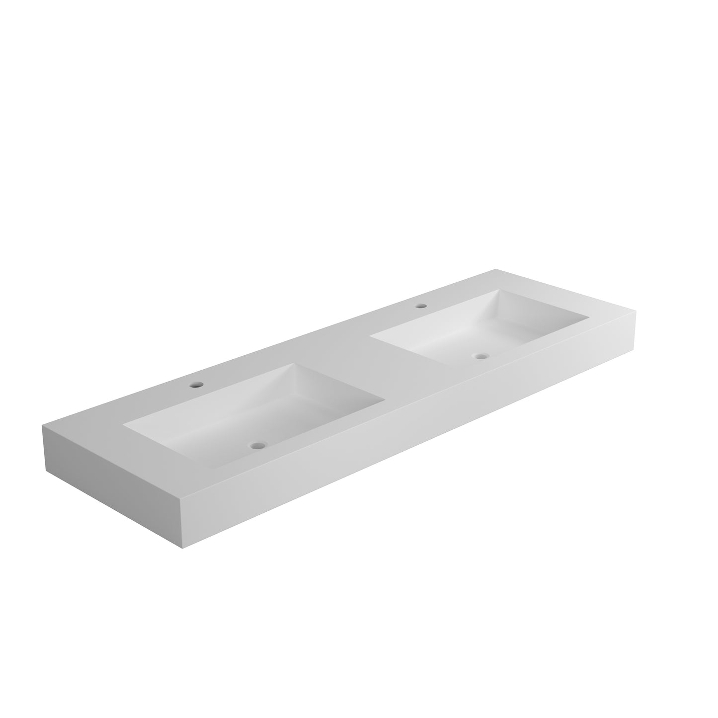 Modern white double bathroom vanity top with integrated rectangular sinks