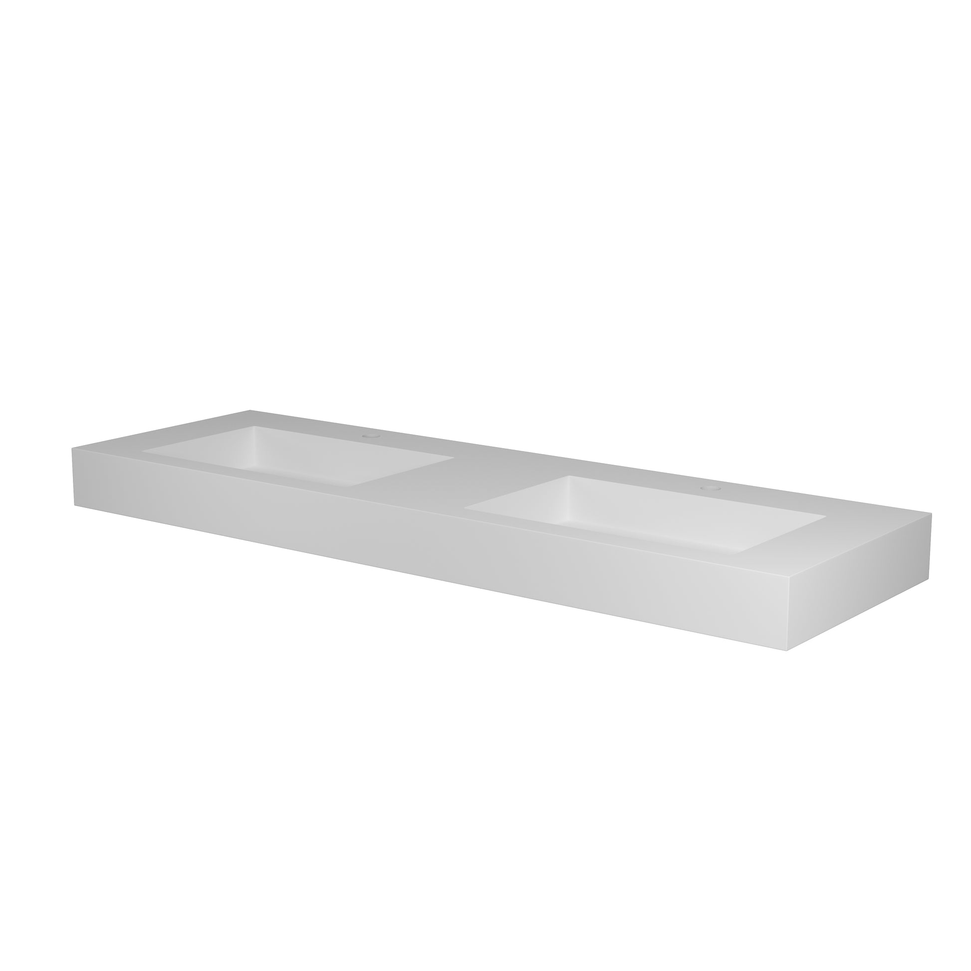 Modern white double basin vanity top with clean lines and integrated sinks