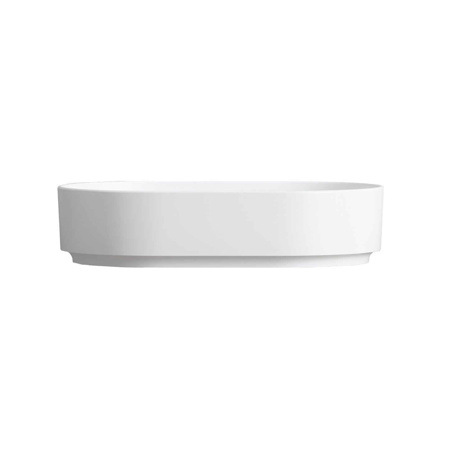 White ceramic vessel sink with clean modern lines and a shallow basin
