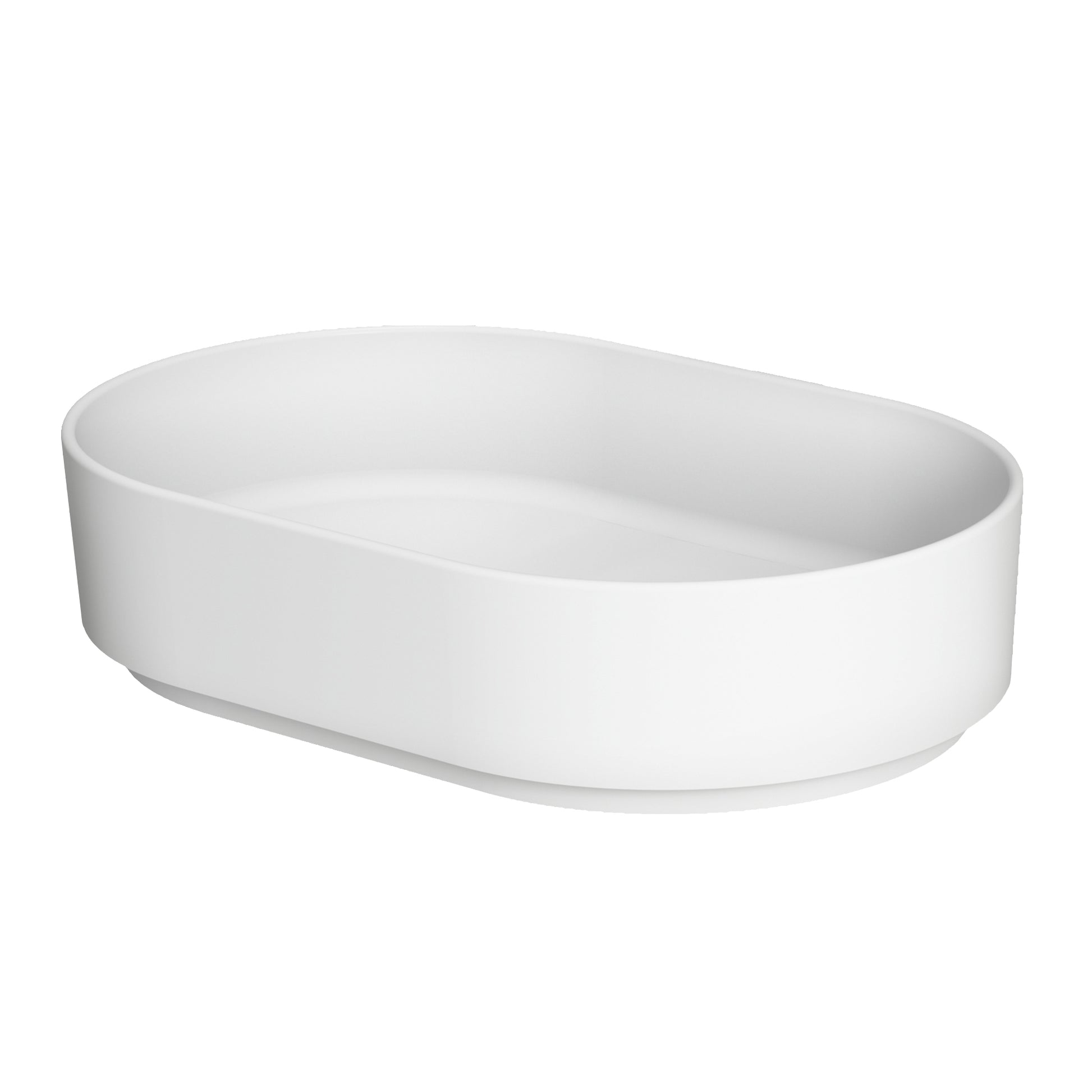 White ceramic oval vessel sink with smooth matte finish