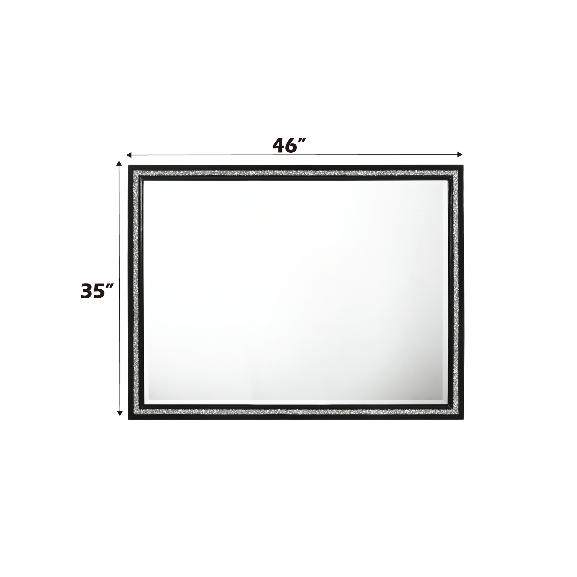 x inch rectangular black framed wall mirror with silver glitter inset