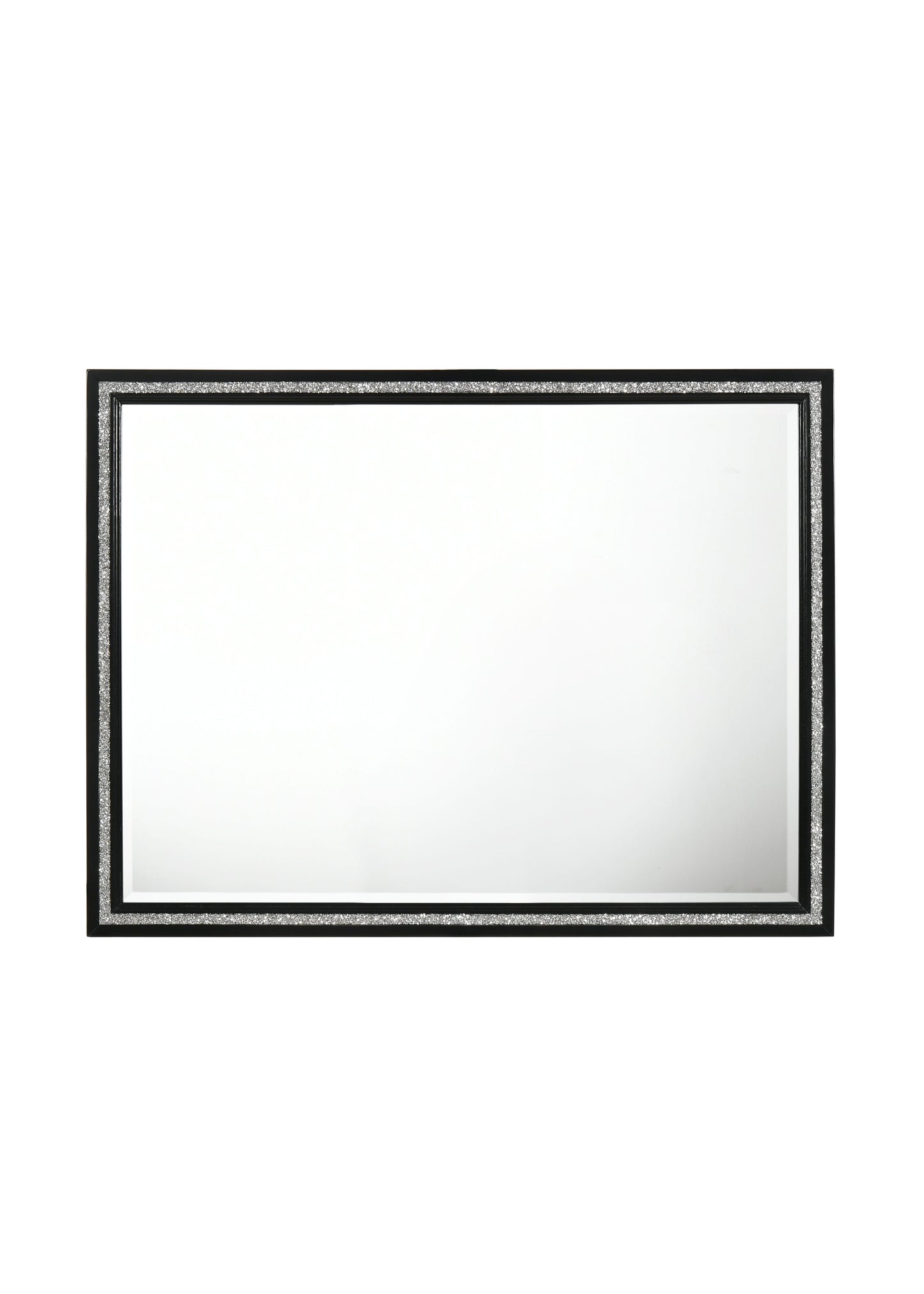 Rectangular wall mirror with black frame and glitter accent band