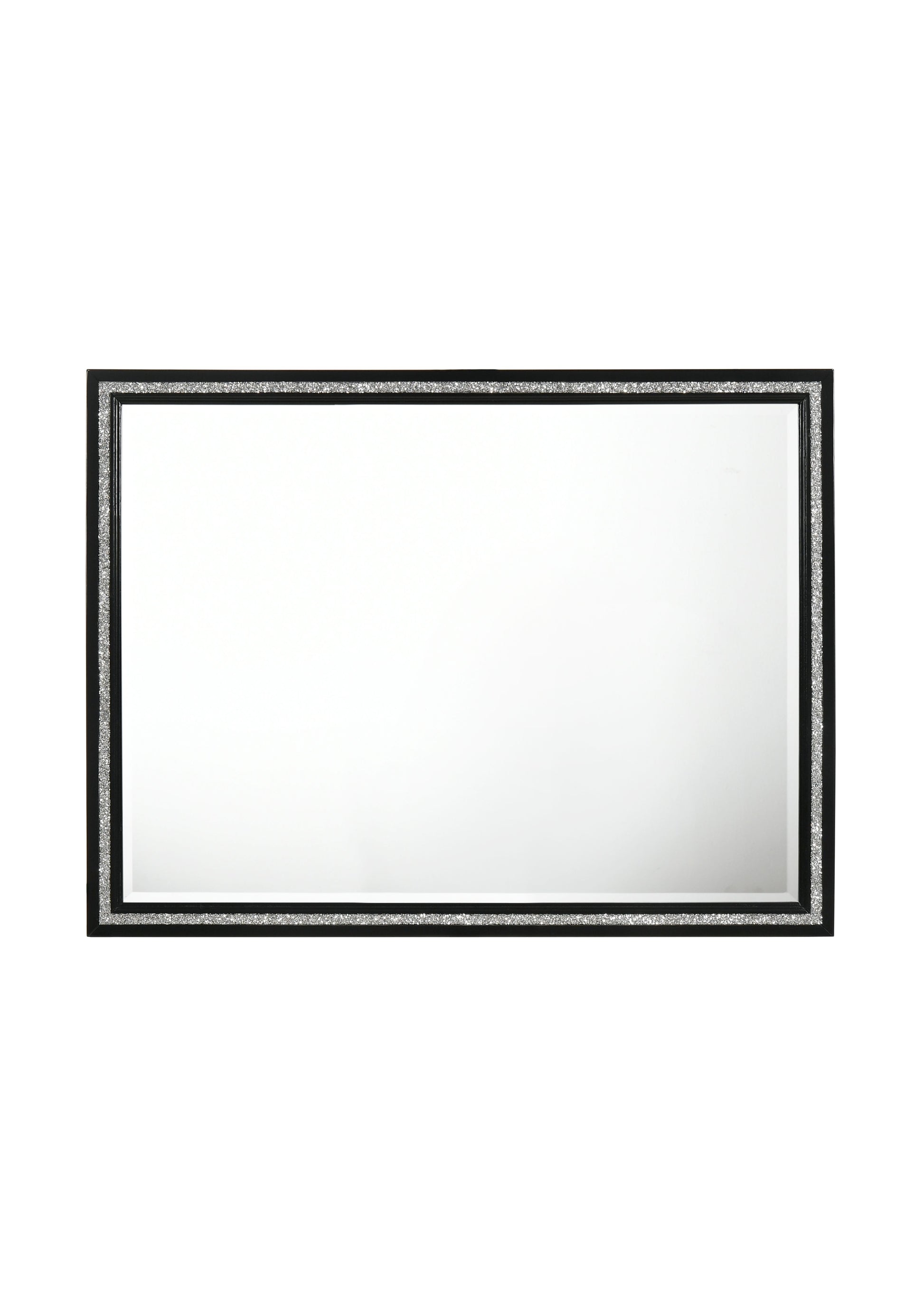 Rectangular wall mirror with black frame and glitter accent band
