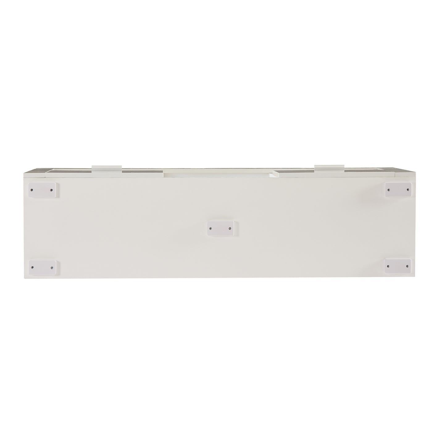 White modern console table with subtle mounting brackets on the bottom