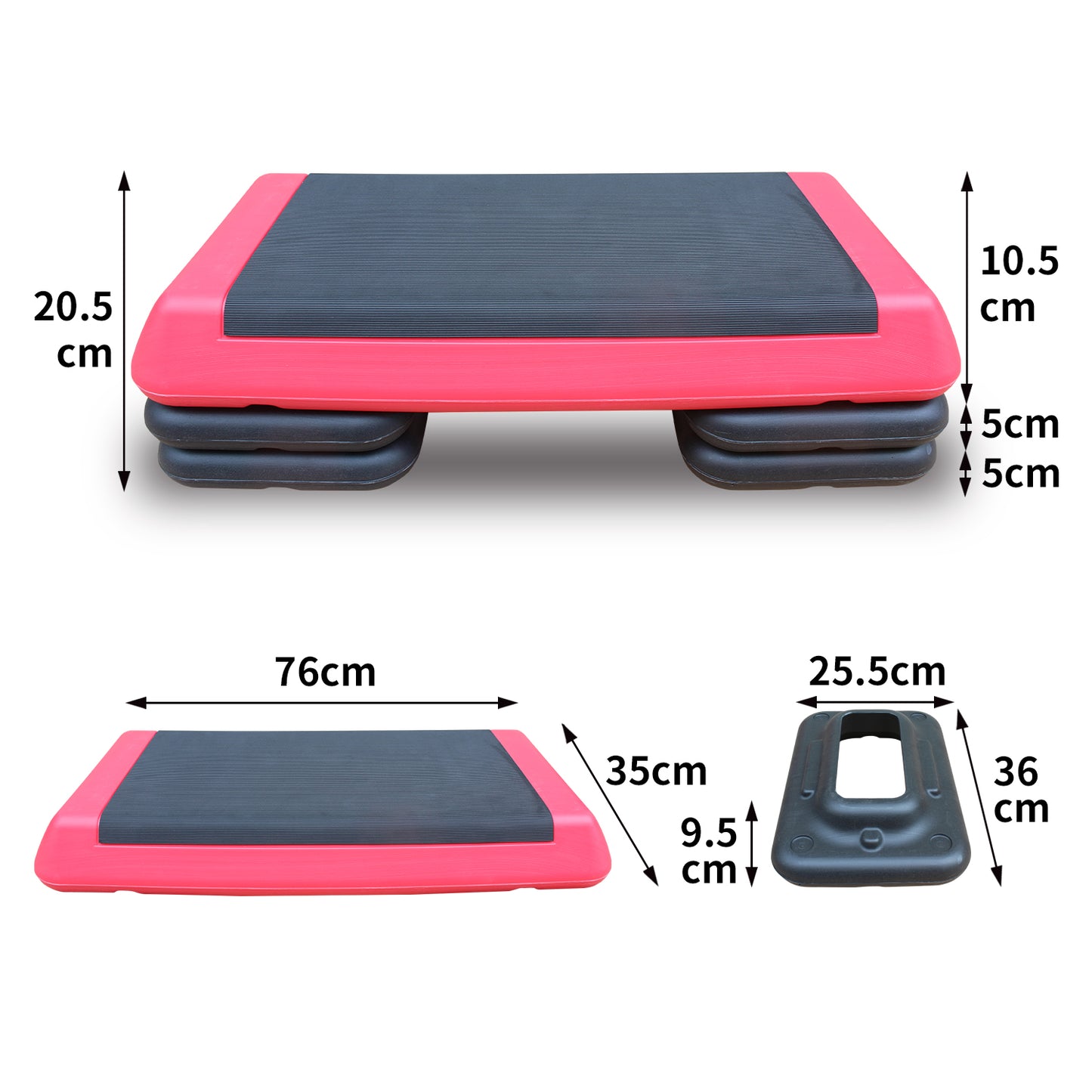 Adjustable aerobic stepper with pink base and nonslip gray platform
