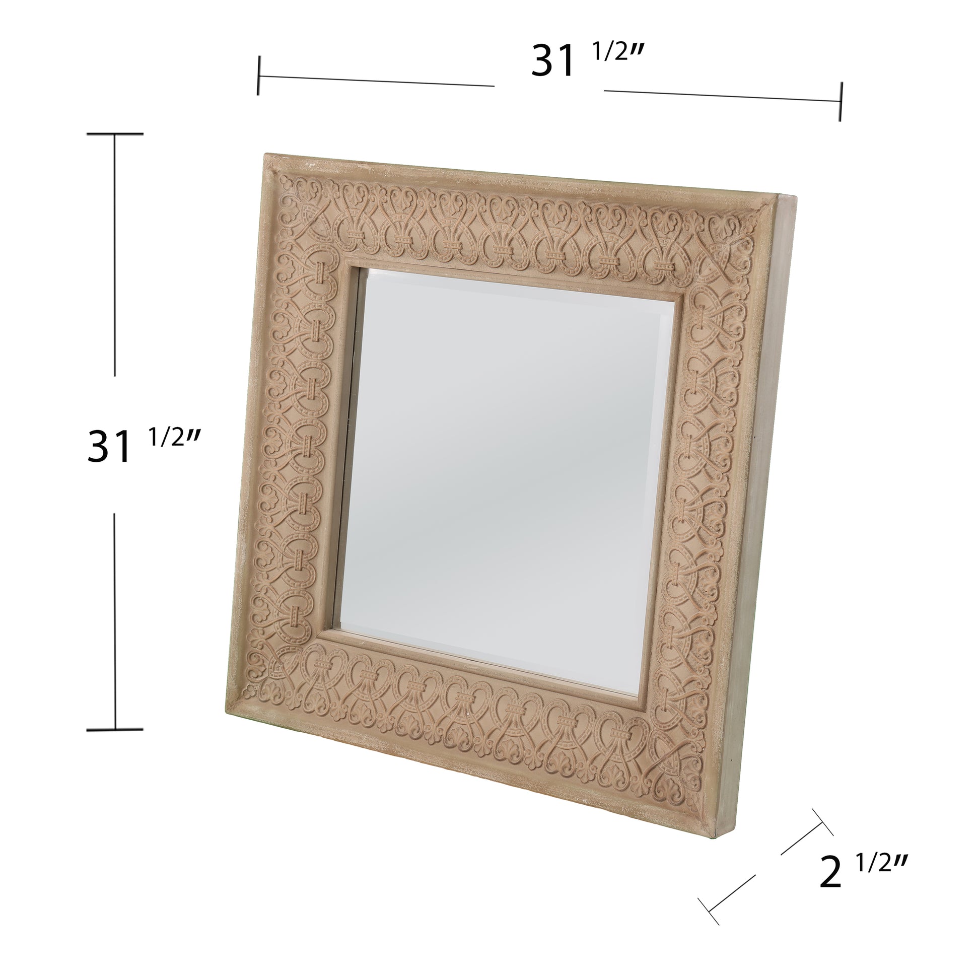 Ornate wooden framed square mirror with carved detailing  inches tall