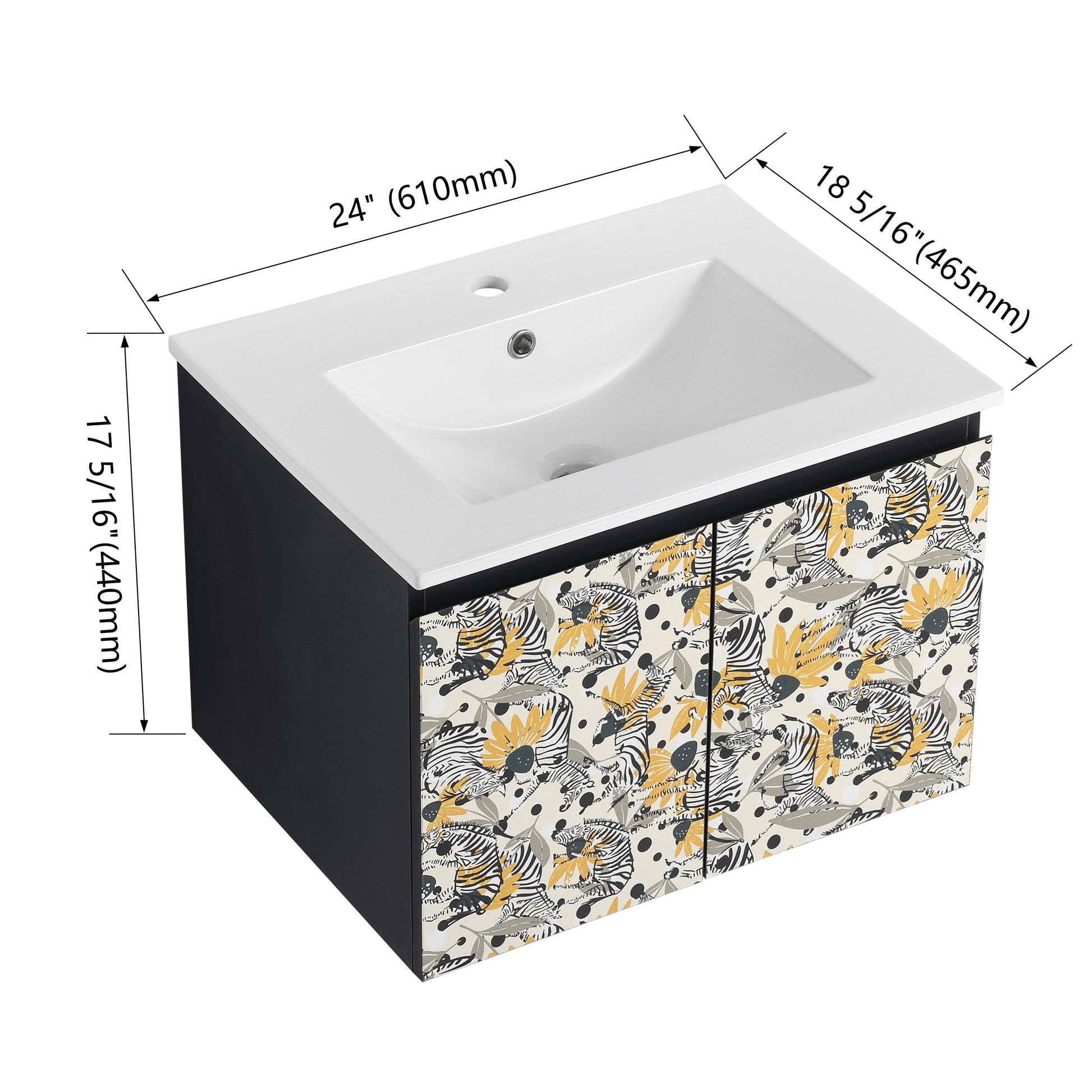 inch white ceramic vanity top with a playful zebra print cabinet perfect for a modern bathroom